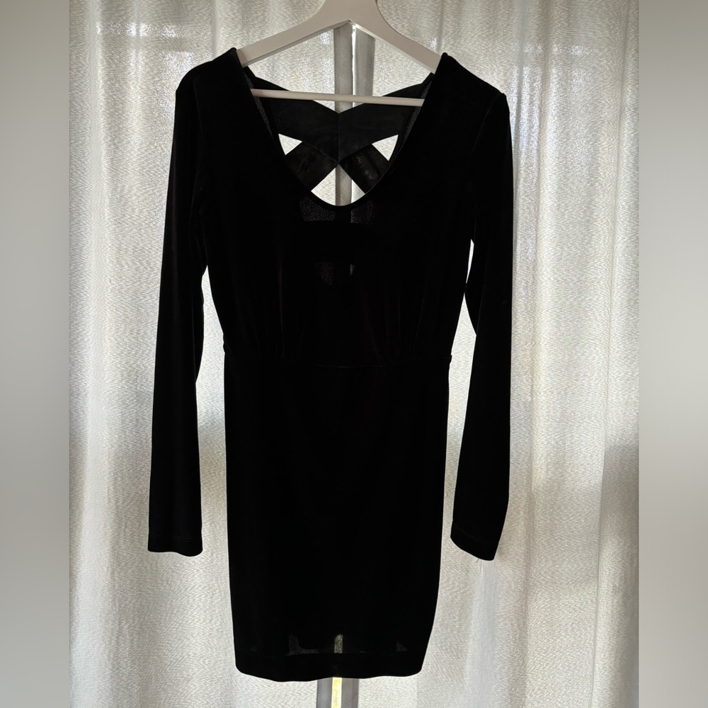BCBGeneration black velvet mini cocktail dress‎ with back strap details. …